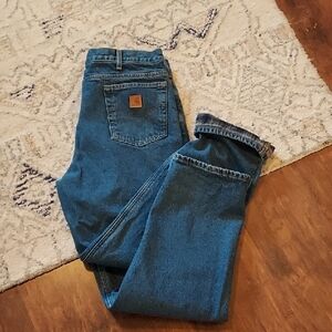 Carhartt Blue Denim Jeans with Flannel Lining 38 X 34